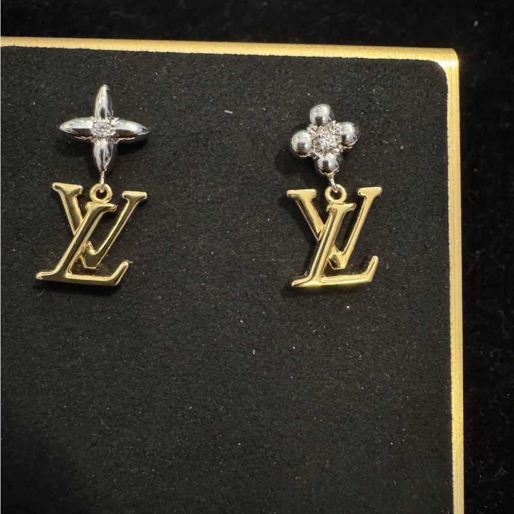 Louis Vuitton Gold and Silver Logo Earrings M01287 AK1253 - Picture 7 of 7